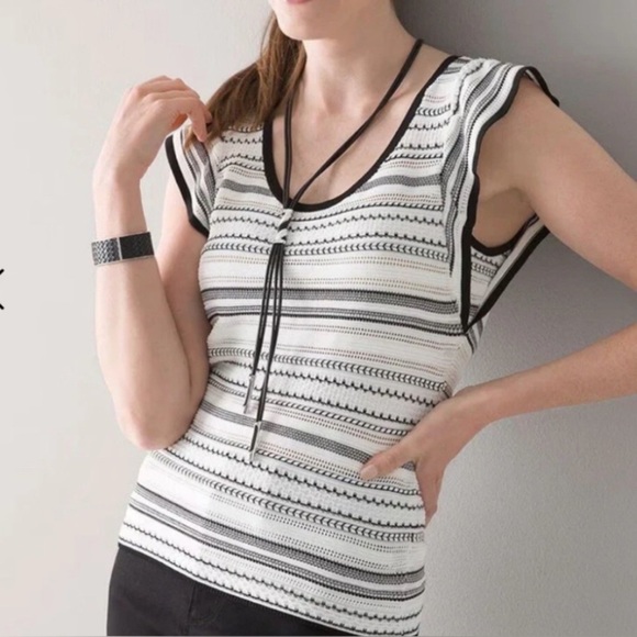 WHBM, top ,flutter sleeves, semi sheer,eyelets,pointelle, ecru,medium NWT, - Picture 1 of 10